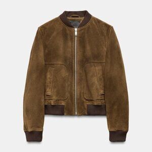 ZARA 100% SUEDE BOMBER JACKET ZW COLLECTION LIMITED EDITION